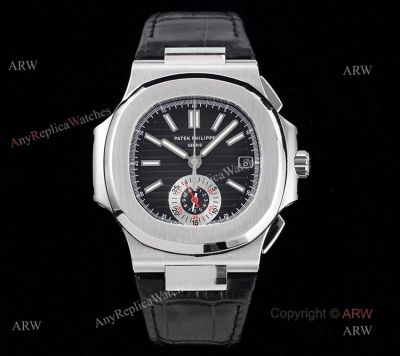 3K Factory V2 Patek Philippe Nautilus 5980 Black Dial Black Leather Strap Swiss Made Replica Watch